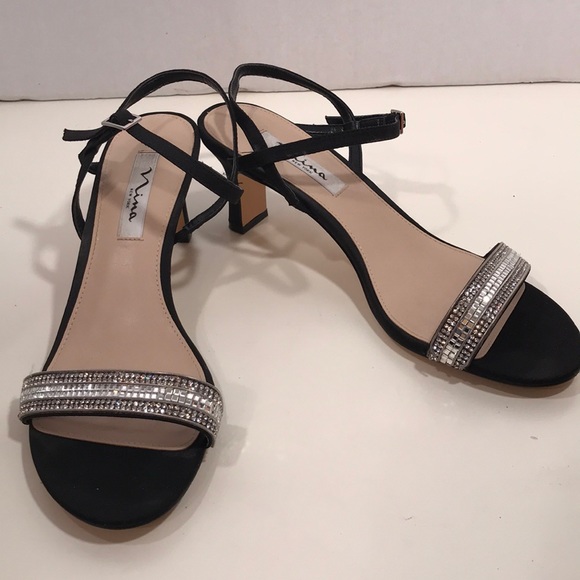 Nina Shoes - Nina Black Sandals With Rhinestone Front Size 9.5